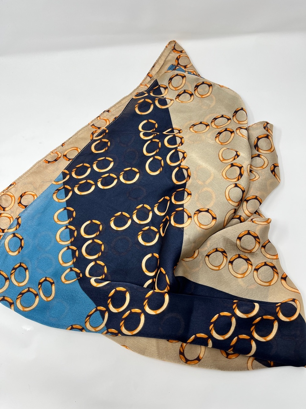 Neutral & Navy Geometric Silk Scarf